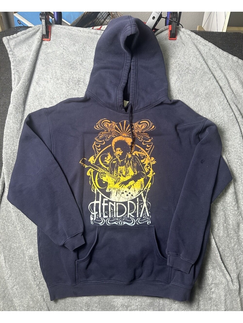 Jimi Hendrix Hoodie XL Vintage Y2K Style Faded Navy Graphic Sweatshirt